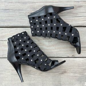 Michael Kors Leather Caged Studs Open Toe Booties Black Womens 7.5